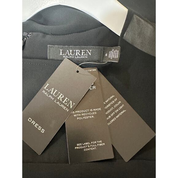 Lauren Ralph Lauren Cape Georgette Gown Black Size 6 NWT Elegant Glamorous - Picture 5 of 16